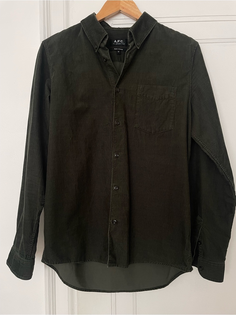 A.P.C. Long Sleeve Green Corduroy Shirt (Dark Green)